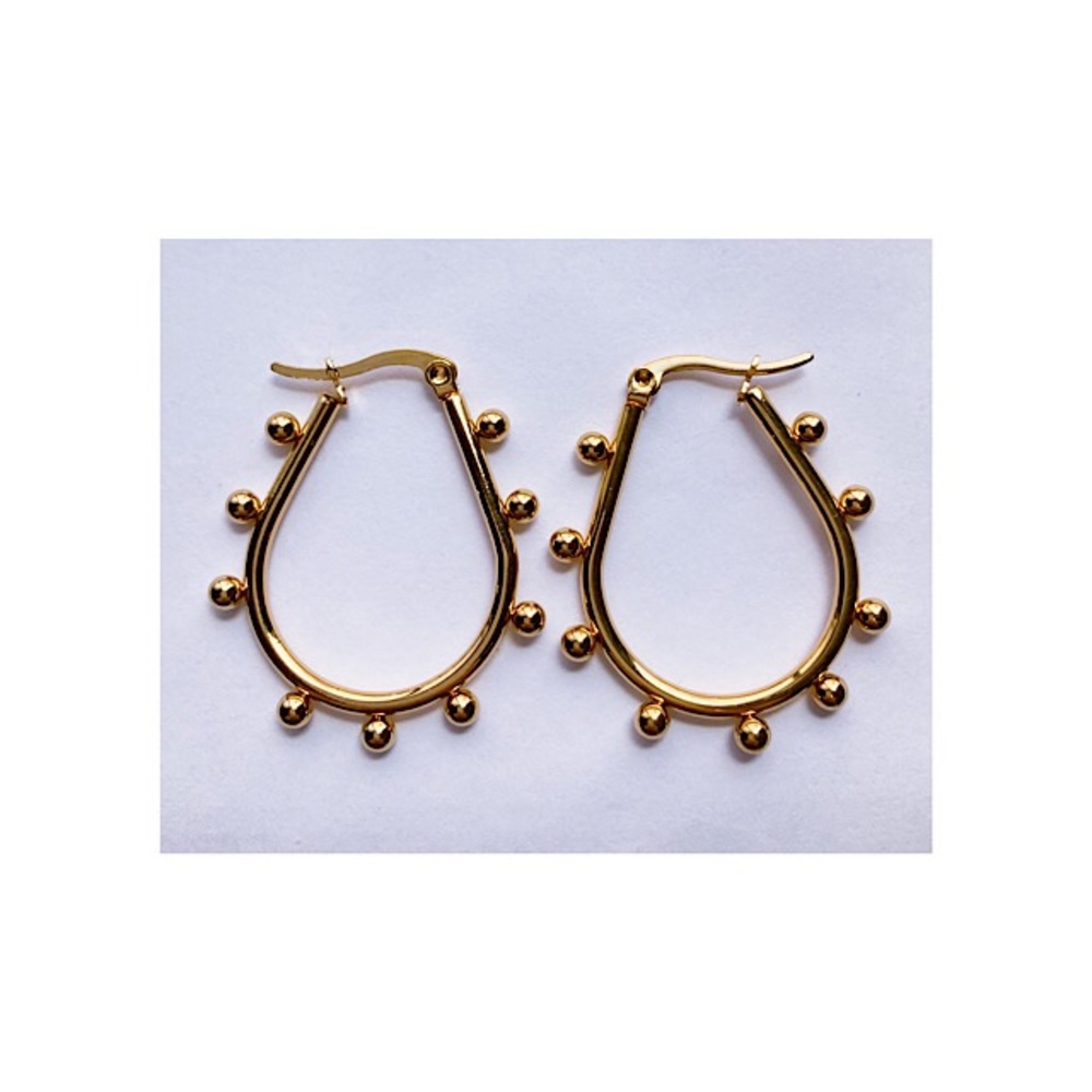 Women Pierced Pear Shape Hoop Earrings 33mm Stainless Steel Gold Tone NWOT